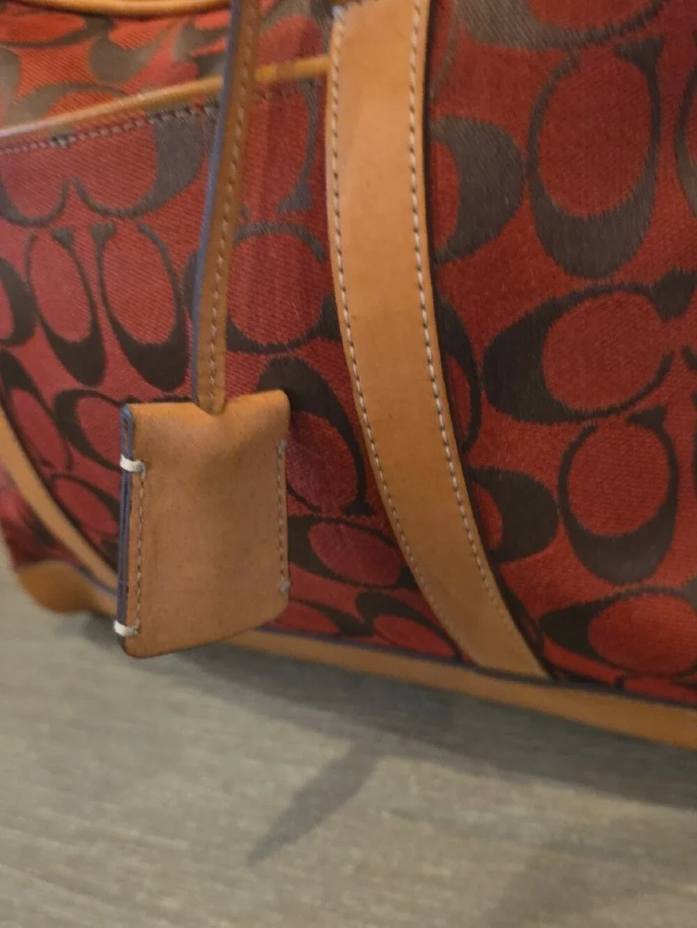 Coach  VINTAGE  2001 Red and Tan Signature Canvas Satchel